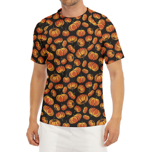 Orange Halloween Pumpkin Pattern Print Men's Short Sleeve Rash Guard