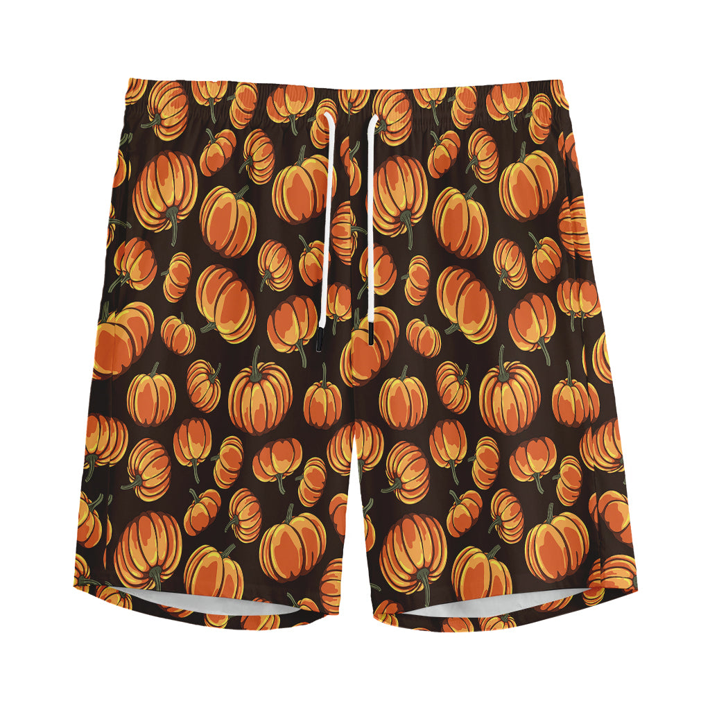 Orange Halloween Pumpkin Pattern Print Men's Sports Shorts