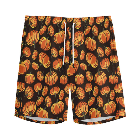Orange Halloween Pumpkin Pattern Print Men's Sports Shorts