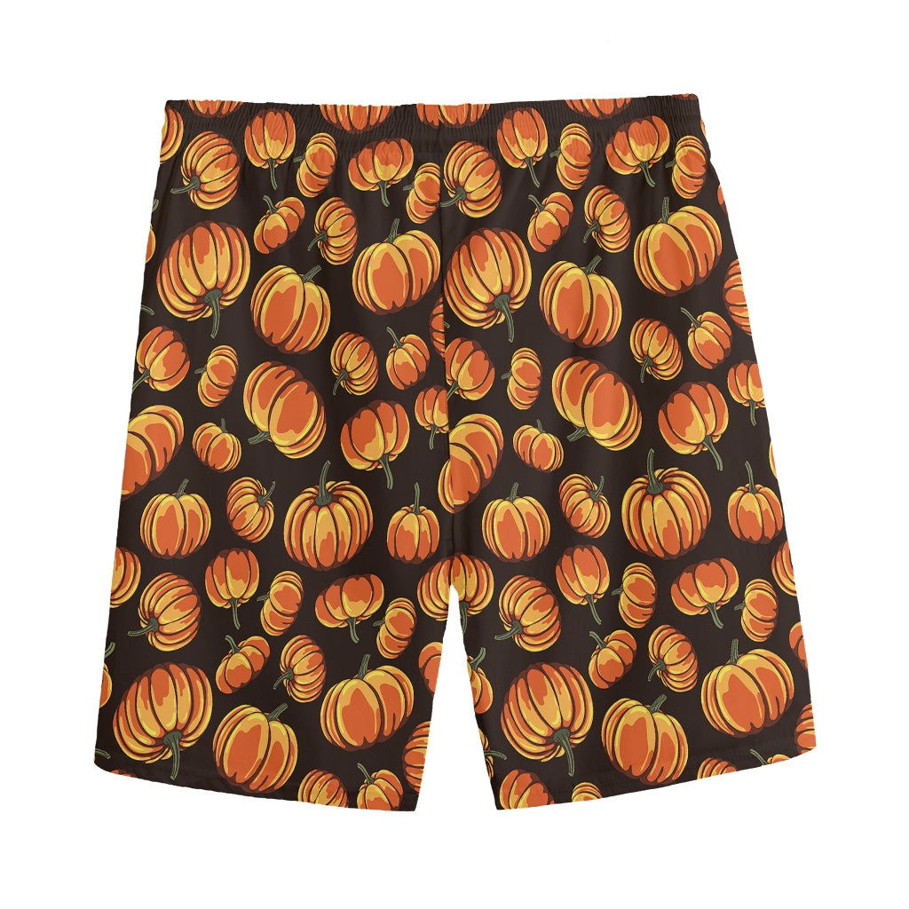 Orange Halloween Pumpkin Pattern Print Men's Sports Shorts