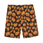Orange Halloween Pumpkin Pattern Print Men's Sports Shorts