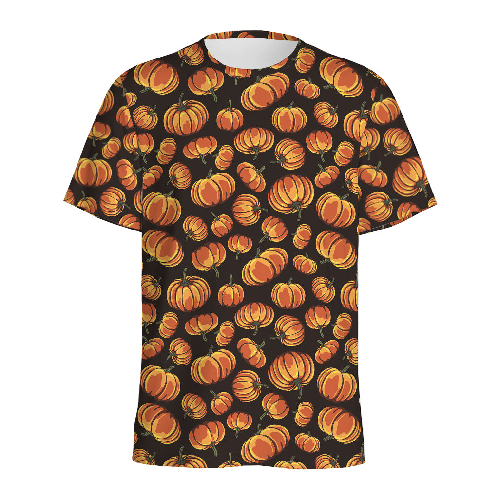 Orange Halloween Pumpkin Pattern Print Men's Sports T-Shirt