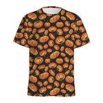 Orange Halloween Pumpkin Pattern Print Men's Sports T-Shirt