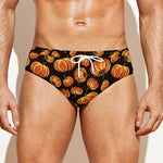 Orange Halloween Pumpkin Pattern Print Men's Swim Briefs