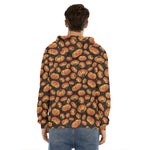 Orange Halloween Pumpkin Pattern Print Men's Velvet Pullover Hoodie