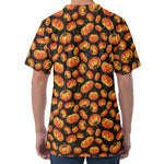 Orange Halloween Pumpkin Pattern Print Men's Velvet T-Shirt