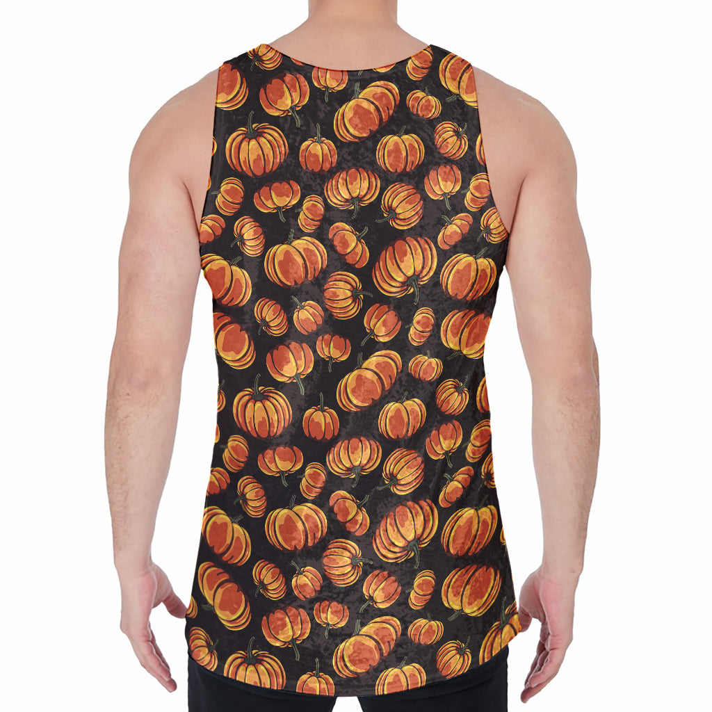 Orange Halloween Pumpkin Pattern Print Men's Velvet Tank Top