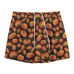 Orange Halloween Pumpkin Pattern Print Mesh Shorts