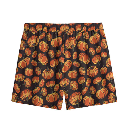 Orange Halloween Pumpkin Pattern Print Mesh Shorts