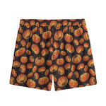 Orange Halloween Pumpkin Pattern Print Mesh Shorts
