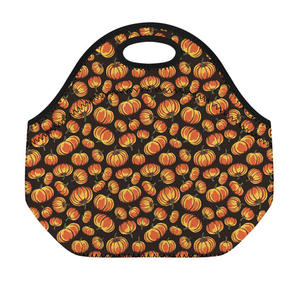 Orange Halloween Pumpkin Pattern Print Neoprene Lunch Bag