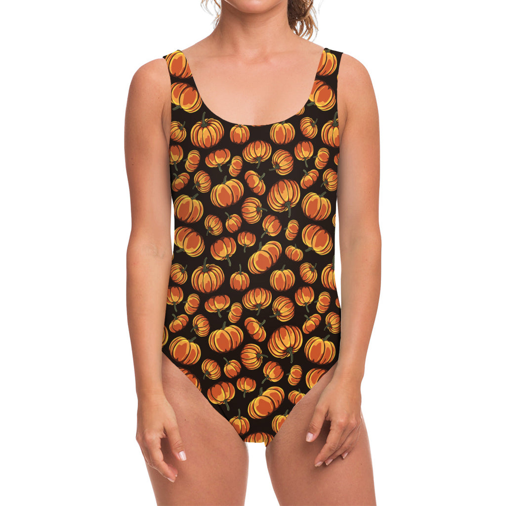 Orange Halloween Pumpkin Pattern Print One Piece Swimsuit