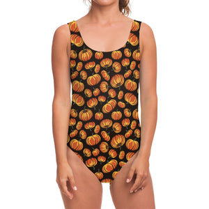 Orange Halloween Pumpkin Pattern Print One Piece Swimsuit