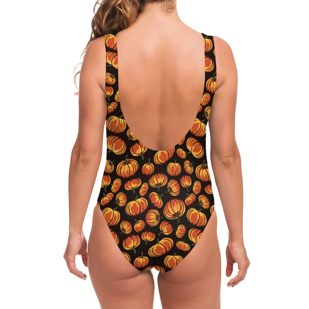 Orange Halloween Pumpkin Pattern Print One Piece Swimsuit