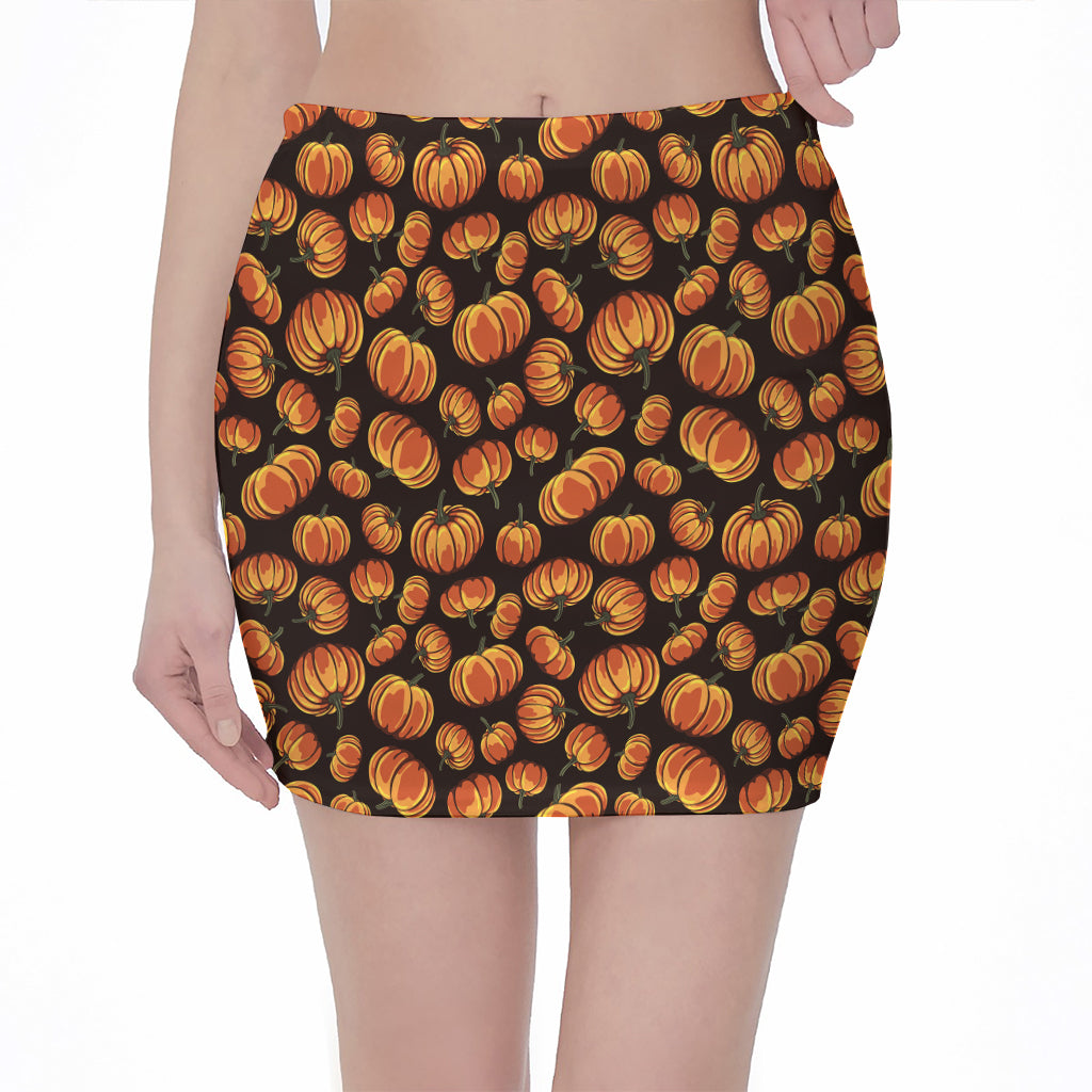 Orange Halloween Pumpkin Pattern Print Pencil Mini Skirt