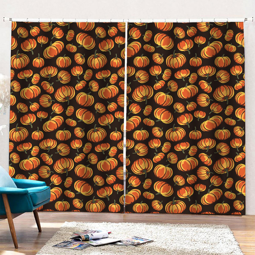 Orange Halloween Pumpkin Pattern Print Pencil Pleat Curtains