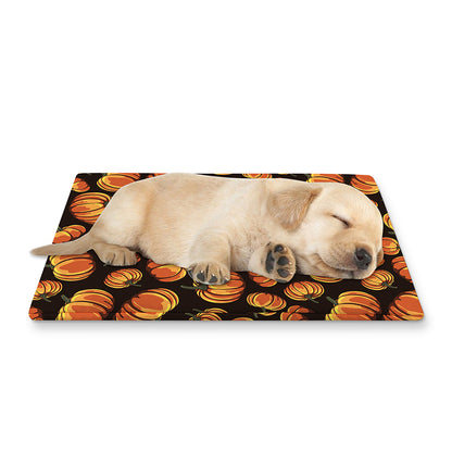 Orange Halloween Pumpkin Pattern Print Pet Cooling Mat Cover