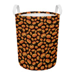 Orange Halloween Pumpkin Pattern Print Round Laundry Basket