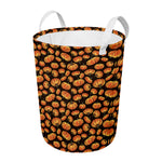 Orange Halloween Pumpkin Pattern Print Round Laundry Basket