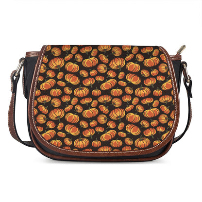 Orange Halloween Pumpkin Pattern Print Saddle Bag