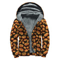 Orange Halloween Pumpkin Pattern Print Sherpa Lined Zip Up Hoodie