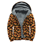 Orange Halloween Pumpkin Pattern Print Sherpa Lined Zip Up Hoodie