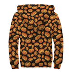 Orange Halloween Pumpkin Pattern Print Sherpa Lined Zip Up Hoodie
