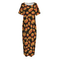 Orange Halloween Pumpkin Pattern Print Short Sleeve Long Nightdress