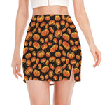 Orange Halloween Pumpkin Pattern Print Side Slit Mini Skirt