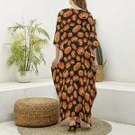 Orange Halloween Pumpkin Pattern Print Silk V-Neck Kaftan Dress