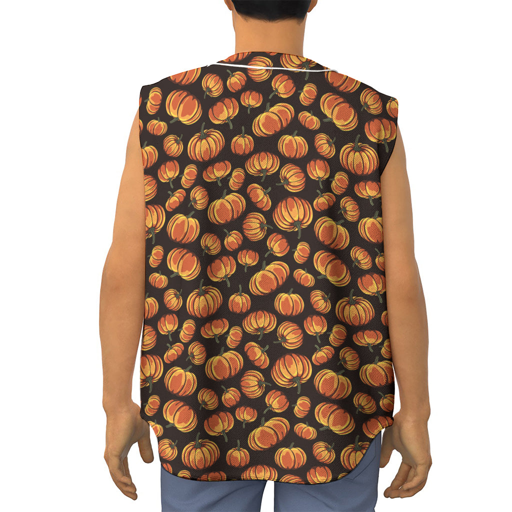 Orange Halloween Pumpkin Pattern Print Sleeveless Baseball Jersey