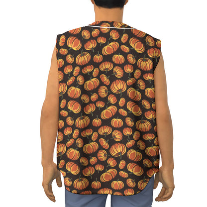 Orange Halloween Pumpkin Pattern Print Sleeveless Baseball Jersey