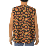 Orange Halloween Pumpkin Pattern Print Sleeveless Baseball Jersey
