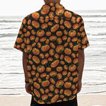 Orange Halloween Pumpkin Pattern Print Textured Short Sleeve Shirt