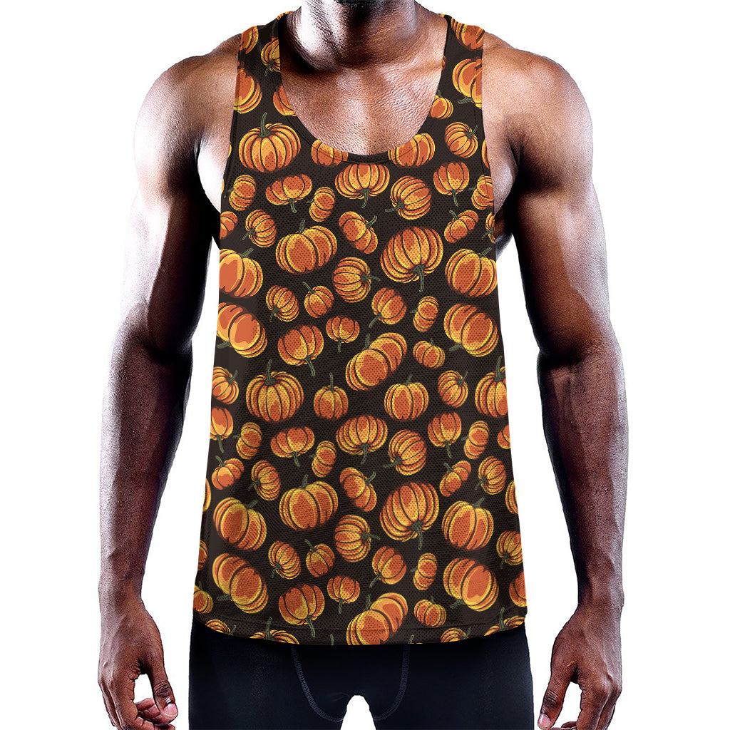 Orange Halloween Pumpkin Pattern Print Training Tank Top