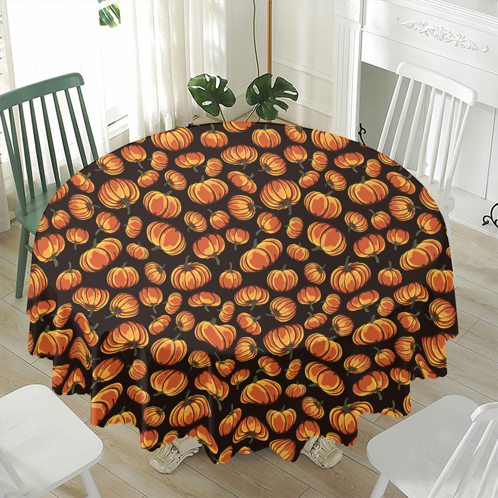 Orange Halloween Pumpkin Pattern Print Waterproof Round Tablecloth