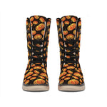 Orange Halloween Pumpkin Pattern Print Winter Boots