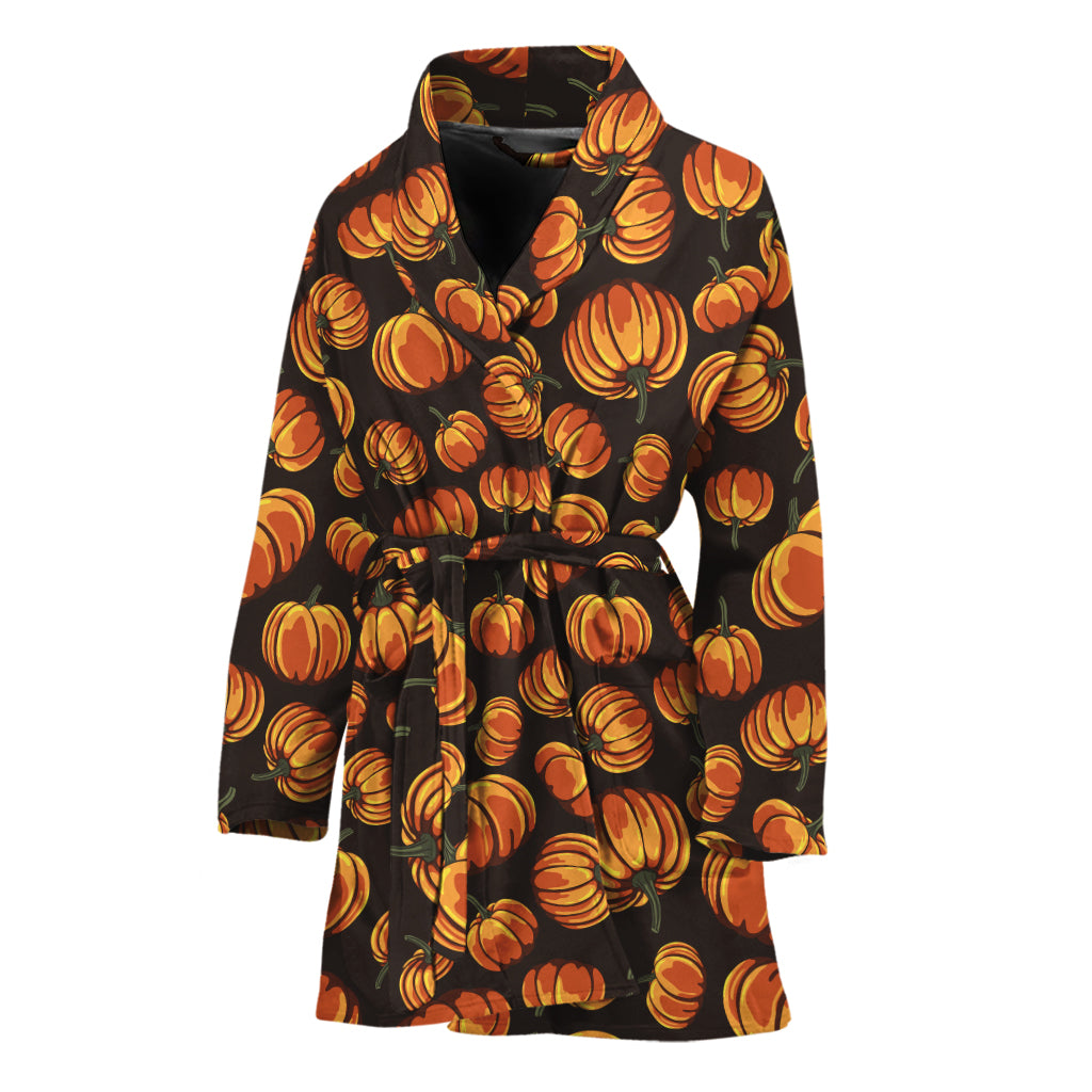 Orange Halloween Pumpkin Pattern Print Women's Bathrobe