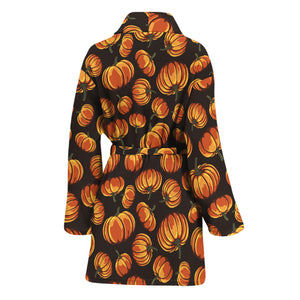 Orange Halloween Pumpkin Pattern Print Women's Bathrobe