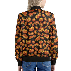 Orange Halloween Pumpkin Pattern Print Women's Bomber Jacket