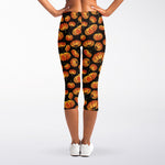 Orange Halloween Pumpkin Pattern Print Women's Capri Leggings