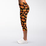 Orange Halloween Pumpkin Pattern Print Women's Capri Leggings
