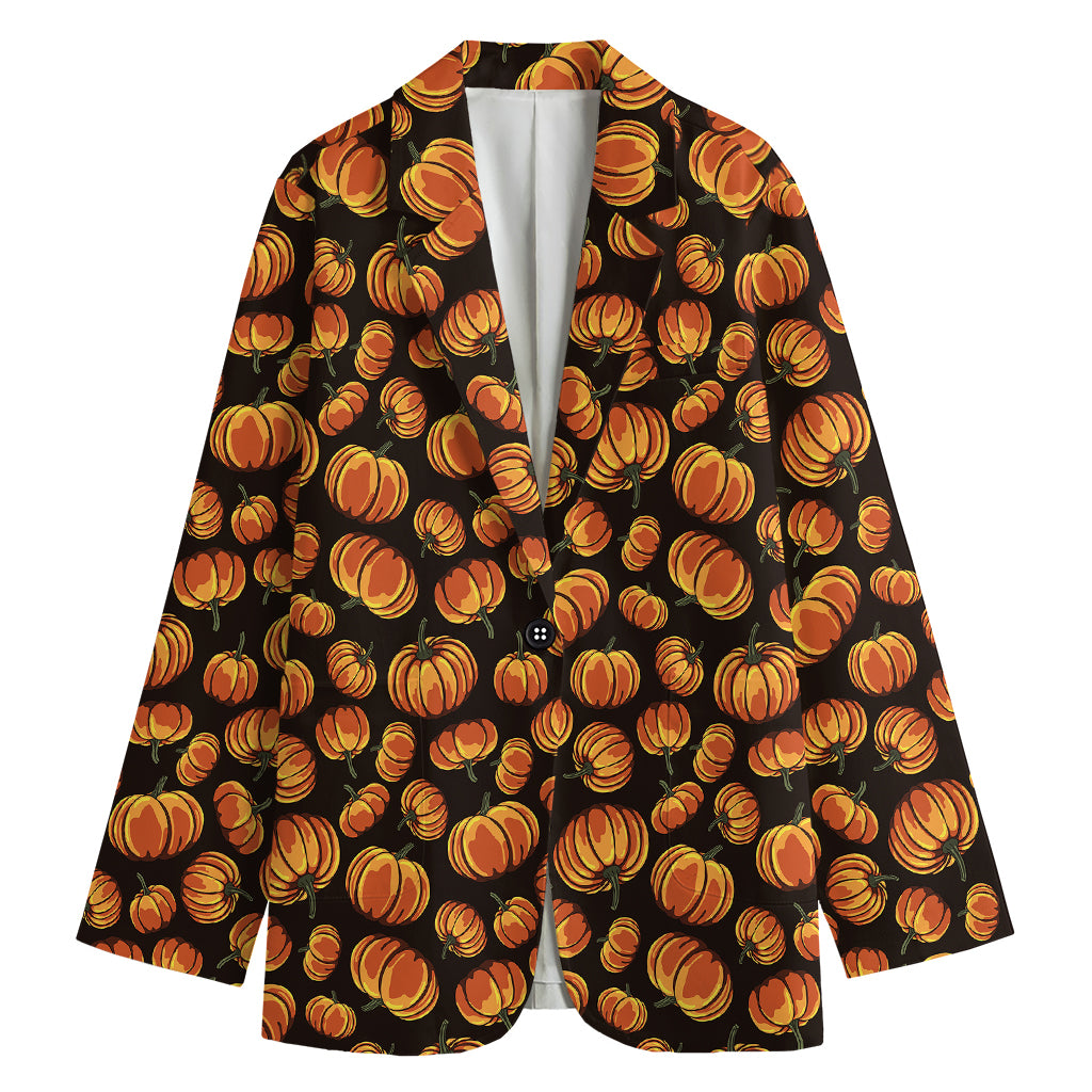 Orange Halloween Pumpkin Pattern Print Women's Cotton Blazer