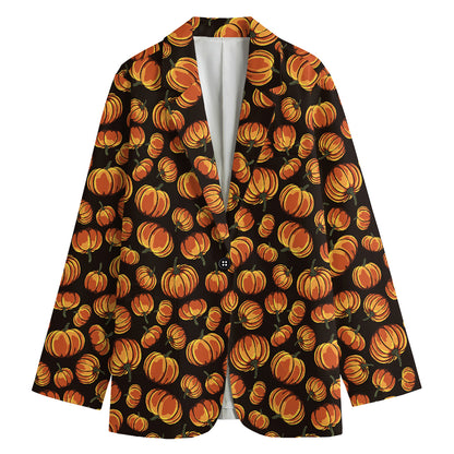 Orange Halloween Pumpkin Pattern Print Women's Cotton Blazer