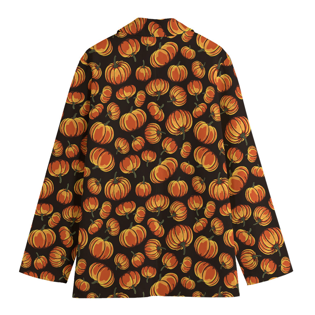 Orange Halloween Pumpkin Pattern Print Women's Cotton Blazer