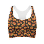 Orange Halloween Pumpkin Pattern Print Women's Sports Bra