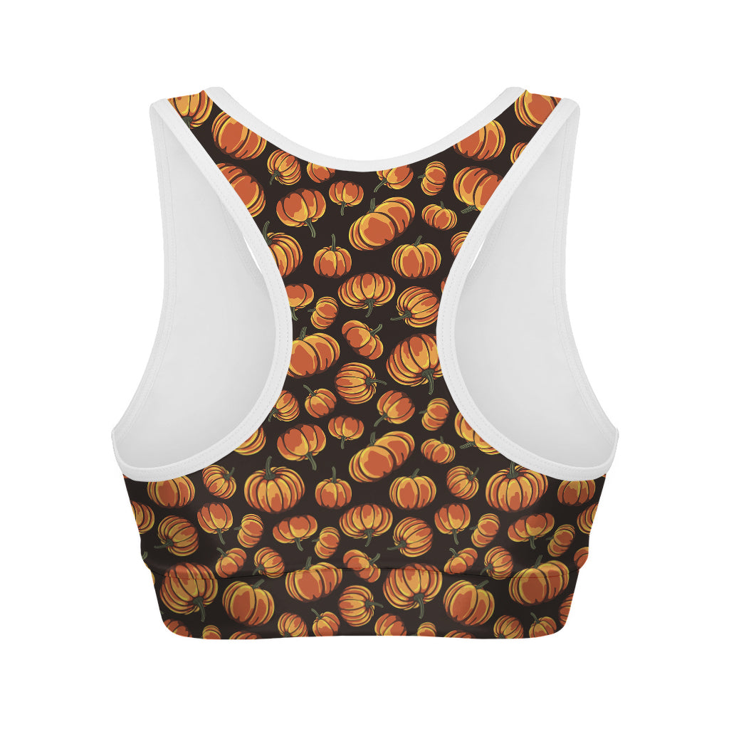 Orange Halloween Pumpkin Pattern Print Women's Sports Bra