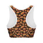 Orange Halloween Pumpkin Pattern Print Women's Sports Bra