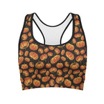 Orange Halloween Pumpkin Pattern Print Women's Sports Bra