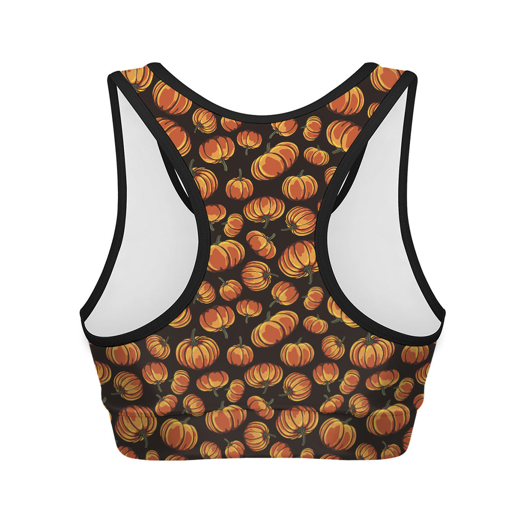 Orange Halloween Pumpkin Pattern Print Women's Sports Bra
